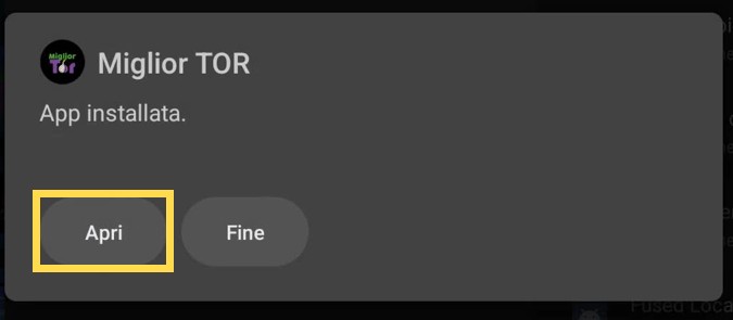 Apri la tua app — area da selezionare evidenziata in giallo.